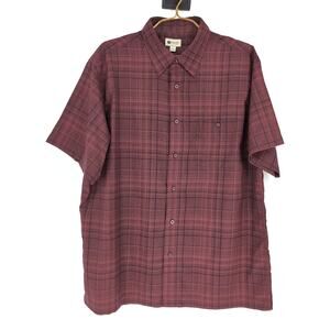 Haggar Clothing Mens Red Plaid Checkered Button Down Short Sleeve Shirt - Size L